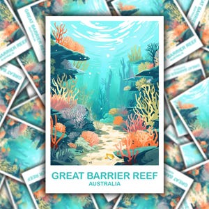 Great Barrier Reef Australia Sticker Travel Art, Australia Travel Sticker Great Barrier Reef Sticker Travel Print | T2AU_QUGBR1_S