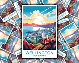 Wellington reis sticker sticker, Nieuw-Zeeland reiskunst, Wellington kunst sticker kunst, Nieuw-Zeeland sticker sticker | T2OC_NZWE1_S