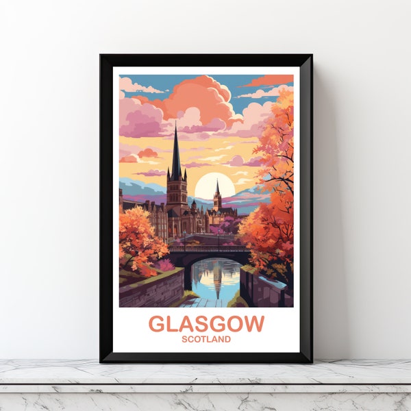 Glasgow Travel Poster Art, Digital Glasgow Travel Art, Scotland Wall Art, Printable Glasgow Scotland Travel, Travel Wall Art | DT2EU_SCGL1