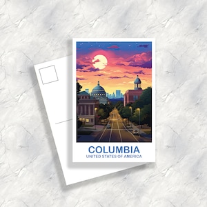 Columbia Travel Postcard Art, Columbia Postcard, South Carolina Postcard, Columbia South Carolina Postcard, Travel Postcard | T2NA_SAC01_P