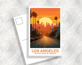 Carte postale de voyage à Los Angeles, carte postale de voyage en Californie, affiche d'art de Los Angeles, carte postale sur les toits de la ville, carte postale de voyage | T2NA_CALA1_P