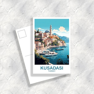 Kusadasi Turkey Travel Postcard Art, Kusadasi Turkey Postcard Turkey PostcardCity Skyline Kusadasi Travel Postcard Art | T2EU_TUKU1_P