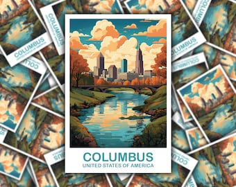 Columbus Ohio Travel Sticker, Columbus Travel Art Sticker, Ohio Art Sticker, City Skyline Art Sticker, USA Art Sticker | T2NA_OHCO1_S