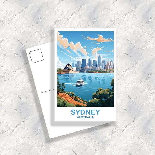 Sydney Travel Postcard Art, Australia Travel Art, Sydney Wall Art Postcard, City Skyline Wall Art, New South Wales | T2AU_NSWSY1_P