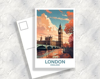 Carte postale d'art de voyage à Londres, art de voyage à Londres, carte postale d'Angleterre, art de carte postale de voyage de Big Ben, art de voyage d'Angleterre | T2EU_ENL03_P