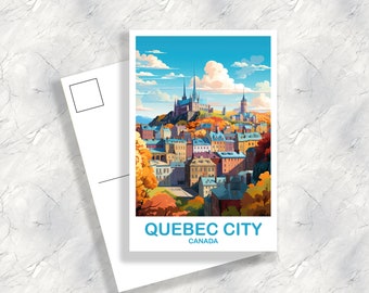 Carte postale de voyage à Québec, Carte postale d'art de voyage au Québec, Carte postale d'art québécois, Art d'horizon de la ville, Carte postale de voyage au Canada | T2NA_QUQC1_P