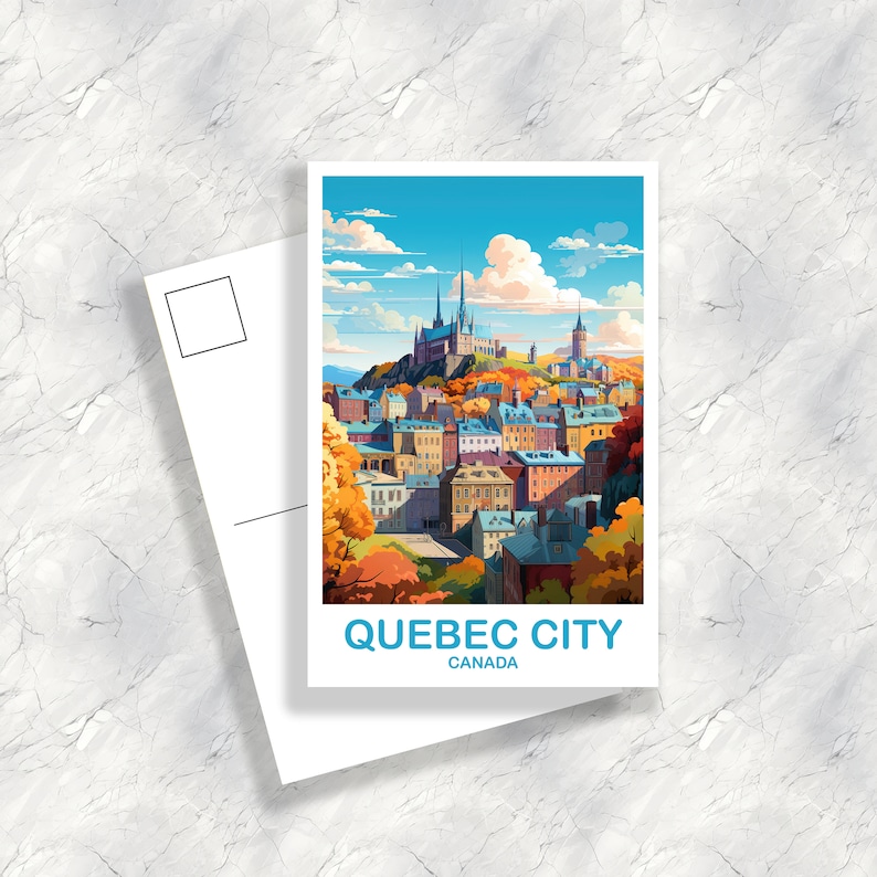 Quebec City Travel Postcard, Quebec Travel Art Postcard, Quebec Art Postcard, City Skyline Art, Canada Travel Postcard T2NA_QUQC1_P image 1