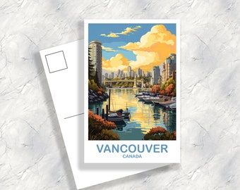 Vancouver BC Travel Postcard, British Columbia Art Postcard , Vancover Travel Postcard, Travel Art, Vancouver Travel Art | T2NA_BCVA4_P