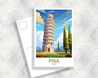 Carte postale de voyage en Italie à Pise, Carte postale d'art de voyage à Pise, Art de carte postale de voyage en Italie, Voyage à Pise, Poster de voyage | T2EU_ITPI2_P