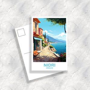 Nidri Greece Travel Postcard Art, Greece Travel Art, Nidri Postcard, Greece Travel Postcard, Europe Travel Postcard | T2EU_GRNI1_P