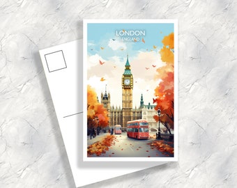Carte postale de voyage à Londres, Angleterre, oeuvre d'art de voyage à Londres, carte postale d'Angleterre, oeuvre d'art de carte postale de voyage de Big Ben, oeuvre d'art de voyage en Angleterre | T1EU_ENLO1_P