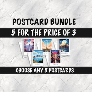 5 Custom Travel Postcards, Travel Postcard Set, Set of Five City Postcards, Any Five Locations, Personalized City Postcards, Travel Bundle