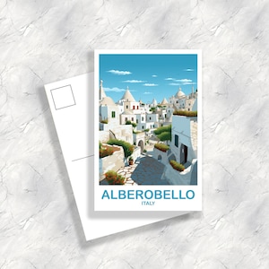 Postal de Alberobello, Italia, Postal de viaje a Italia, Postal de viaje de Alberobello, Arte de postal de viaje a Italia, Postal de viaje a Europa / T2EU_ITAL1_P