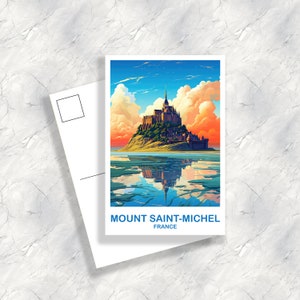 Postal de viaje del Mont Saint-Michel, Postal de Francia, Arte postal del Mont Saint-Michel Francia, Puesta de sol del horizonte, Postal de viaje / T2EU_FRMSM1_P
