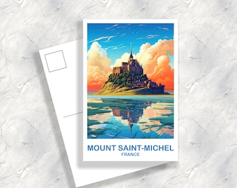 Carte postale de voyage au Mont Saint-Michel, Carte postale France, Art de carte postale France Mont Saint-Michel, Coucher de soleil sur la ligne d'horizon, Carte postale de voyage | T2EU_FRMSM1_P