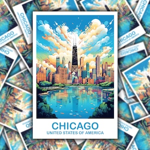 Arte adesivo da viaggio Chicago, adesivo da viaggio Illinois, adesivo skyline della città, adesivo da viaggio USA, arte di Chicago, adesivo da viaggio / T2NA_ILCH1_S