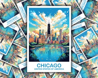 Sticker voyage Chicago, Sticker voyage Illinois, Sticker horizon ville, Sticker voyage États-Unis, Art Chicago, Sticker voyage | T2NA_ILCH1_S