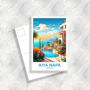 Aiya Napa Travel Postcard Art, Cyprus Travel Art, Aiya Napa Postcard, Cyprus Travel Postcard Art, Travel Postcard | T2EU_CYAN1_P