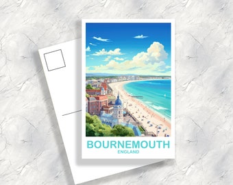 Bournemouth Travel Postcard Art, Bournemouth Travel Art, Bournemouth Postcard, England Travel Postcard Art, Travel Postcard / T2EU_ENBO1_P