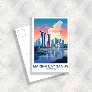 Singapore Travel Postcard, Singapore Skyline Postcard, Marina Bay Sands Postcard, City Skyline Art, Travel Postcard, Asia | T2AS_SIMBS1_P