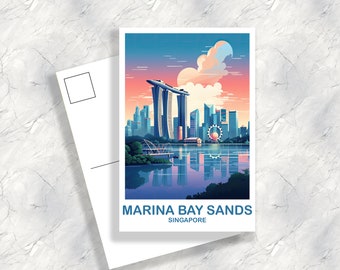 Singapore Travel Postcard, Singapore Skyline Postcard, Marina Bay Sands Postcard, City Skyline Art, Travel Postcard, Asia | T2AS_SIMBS1_P