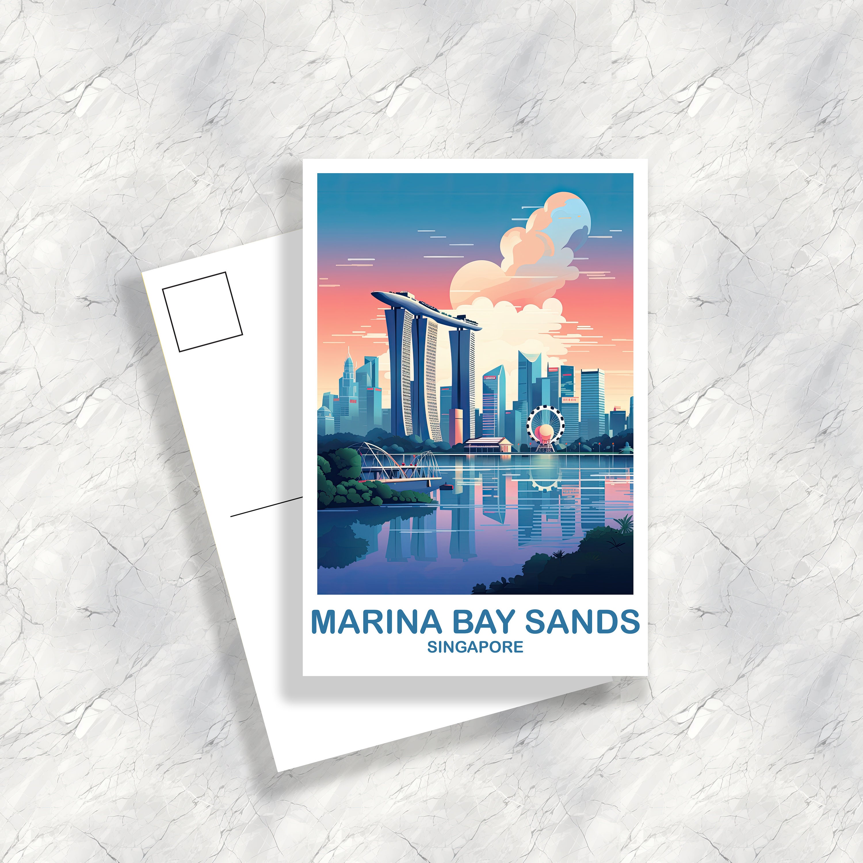 Singapore Travel Postcard, Singapore Skyline Postcard