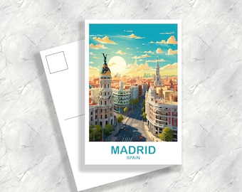 Arte de la pared de viajes de Madrid, arte de viajes de España, cartel de arte de la pared de Madrid, cartel de arte de viajes de España, arte de la pared del atardecer del horizonte de la ciudad / T2EU_SPMA1_P