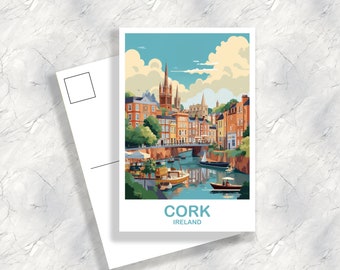 Cork Irlande Carte postale de voyage Art, Carte postale de voyage Irlande, Carte postale d'art Cork, Carte postale d'art de voyage Irlande | T2EU_IRCO1_P