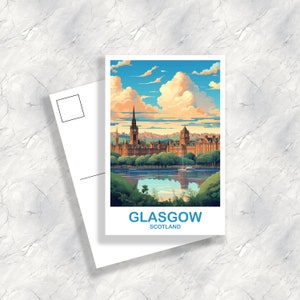 Postal de viaje de Glasgow, Arte de viaje de Glasgow, Postal de Escocia, Arte de postal de viaje de Glasgow Escocia, Postal de viaje / T2EU_SCGL3_P