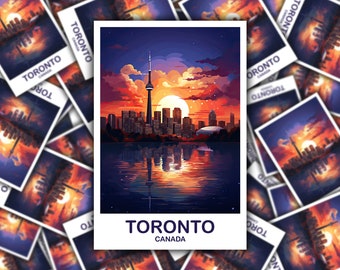 Autocollant de voyage de Toronto, autocollant de voyage de l’Ontario, autocollant de Toronto, autocollant d’art City Skyline, autocollant de coucher de soleil de Toronto | T2NA_ONTO1_S