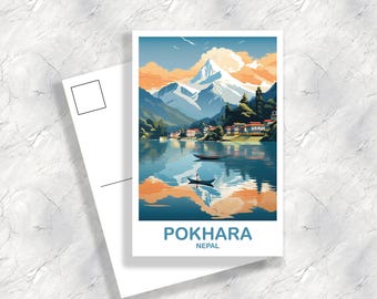 Pokhara Nepal Reise-Postkarte, Pokhara Postkarte, Reise-Karte, Landschafts-Reise-Postkarte, Asien-Reise-Postkarte, Asien-Reise-Kunst| T2AS_NEPO1_P