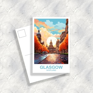 Glasgow Travel Postcard, Glasgow Travel Art, Scotland Postcard, Glasgow Scotland Travel Postcard Art, Travel Postcard | T2EU_SCGL2_P