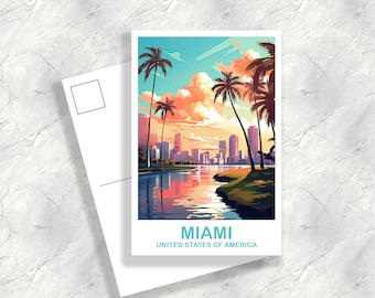 Miami Florida Travel Postcard, Miami Travel Art Postcard, Florida Art Postcard, City Skyline Postcard, Miami Florida Art | T2NA_FLMI3_P