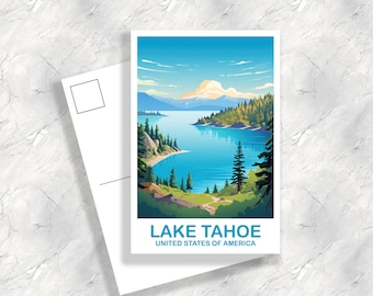 Carte postale de voyage sur le lac Tahoe, carte postale de voyage en Californie, affiche d'art sur le lac Tahoe, carte postale nature, carte postale de voyage | T2NA_CALT1_P