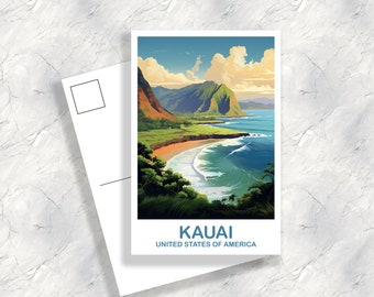 Kauai Travel Postcard Art, Hawaii Travel Postcard Art, Kauai Wall Art Postcard, City Skyline Art, USA Travel Postcard | T2NA_HAKA1_P