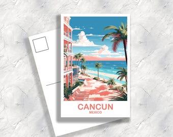 Cancun Mexico Travel Postcard, Cancun  Mexico Art Postcard Cancun Travel Memory Art Scrapbooking Keepsake Mexico Travel | T2NA_MECA1_P