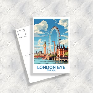 London Eye Travel Postcard, London Travel Art, England Postcard, Big Ben Travel Postcard Art, England Travel Art | T2EU_ENL5_P