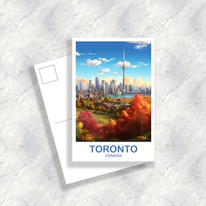 Carte postale de voyage de Toronto Ontario, Art mural de voyage de l’Ontario, Carte postale de Toronto, Carte postale City Skyline, Art de voyage d’automne, Bright | T2NA_ONTO2_P