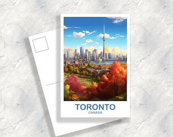 Carte postale de voyage de Toronto Ontario, Art mural de voyage de l’Ontario, Carte postale de Toronto, Carte postale City Skyline, Art de voyage d’automne, Bright | T2NA_ONTO2_P