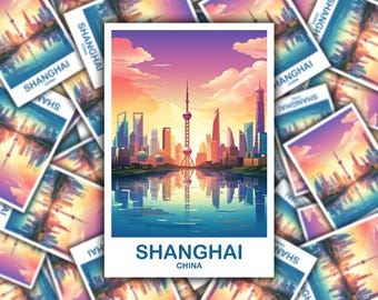 Shanghai China Travel Sticker, Shanghai Sticked Decal China Travel Art Travel Sticker Decal Asia Travel Decal | T2AS_CHSH1_S