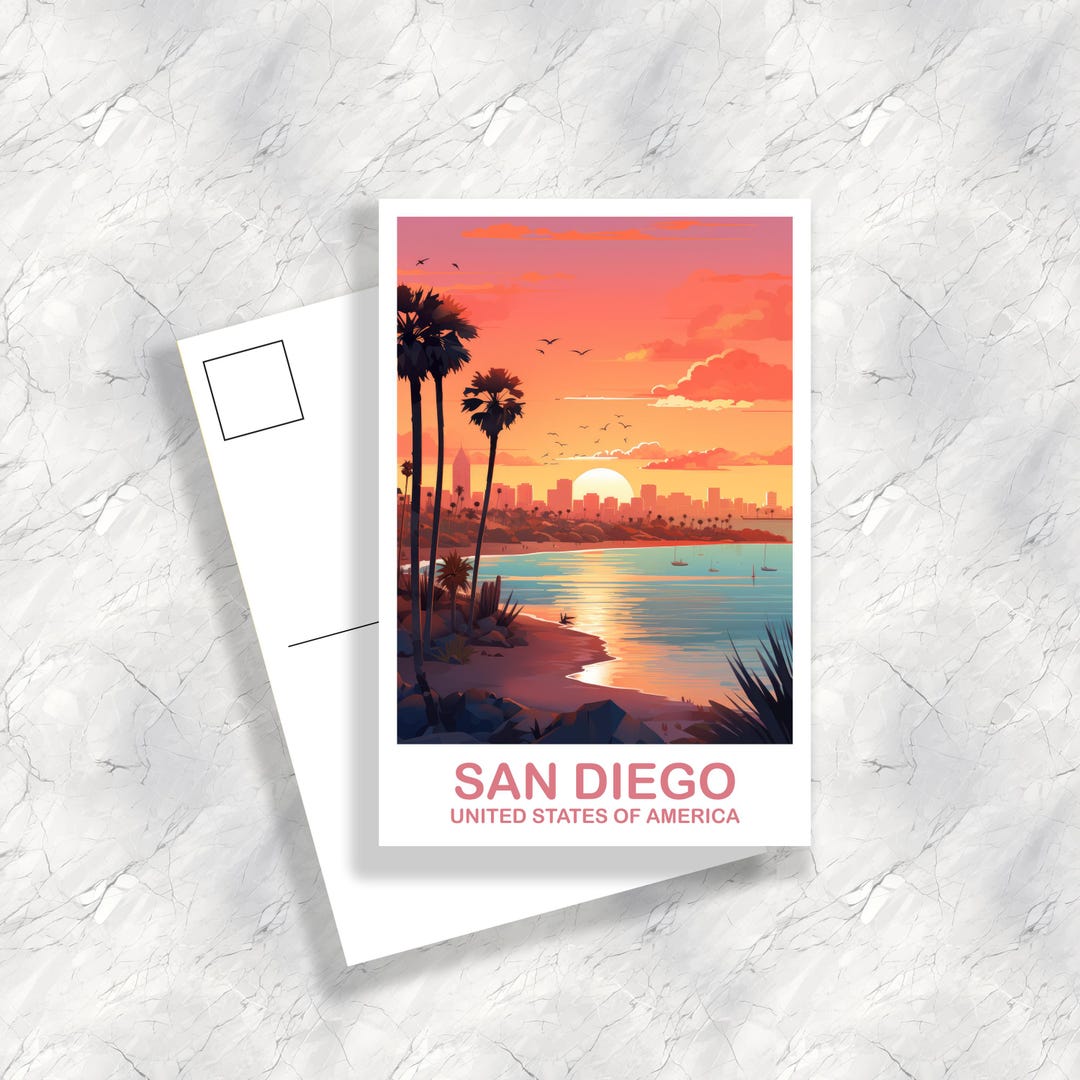 San Diego California Travel Postcard, California Travel Postcard Art ...