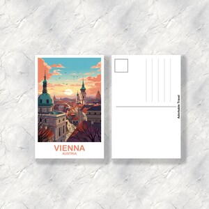Carte postale de voyage à Vienne, Art de voyage en Autriche, Carte postale de Vienne, Carte postale de voyage en Autriche, Carte postale de coucher de soleil sur les toits de la ville | T2EU_AUVI1_P image 2