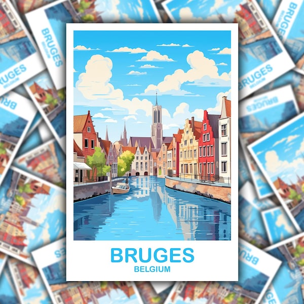 Naklejka podróżnicza Brugia Belgia, Naklejka podróżnicza Belgia Brugia Naklejka podróżnicza Europa Brugia Sztuka | T2EU_BEBG1_S