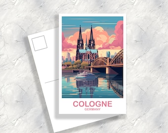Cologne Germany Travel Postcard, Cologne Travel Postcard Art, Germany Postcard Art, Berlin Travel Art, Travel Postcard, | T2EU_GECO1_P