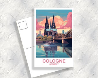 Cologne Germany Travel Postcard, Cologne Travel Postcard Art, Germany Postcard Art, Berlin Travel Art, Travel Postcard, | T2EU_GECO1_P