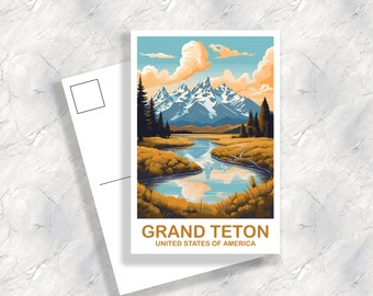 Grand Teton Travel Postcard, Wyoming Travel Postcard, National Park Postcard, Grand Teton National Park Travel Postcard | T2NA_WYGT1_P