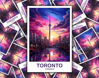 Toronto Travel Sticker Decal, Ontario Travel Sticker, Toronto Sticker, City Skyline Art Sticker, Toronto Sunset Sticker | T2NA_ONTO4_S