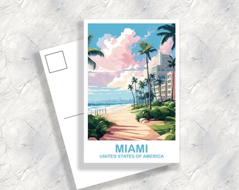 Miami Florida Travel Postcard, Miami Travel Art Postcard, Florida Art Postcard, City Skyline Postcard, Miami Florida Art | T2NA_FLMI2_P