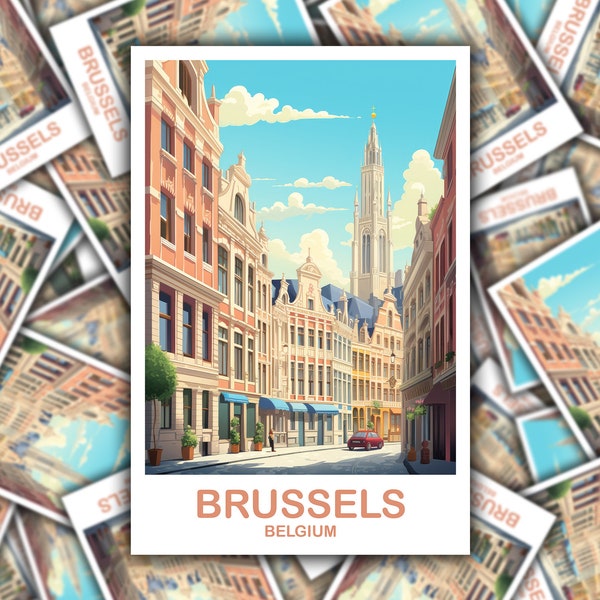 Bruksela Podróż Naklejka Sztuka, Belgia Podróż Naklejka, Bruksela Sztuka Naklejka, Belgia Podróż Naklejka, Europa Podróż Naklejka | T2EU_BEBR2_S