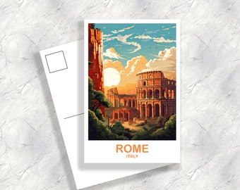 Carte postale de voyage à Rome en Italie, Carte postale de voyage à Rome, Carte postale d'Italie, Art de voyage à Rome, Carte postale de voyage en Italie | T2EU_ITRO2_P